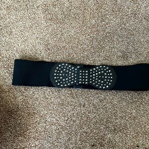 Wide Black Elastic Bling Bow Belt one size